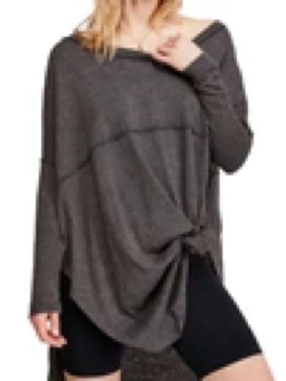 We The Free Charcoal Off-Shoulder Knot Front Tunic